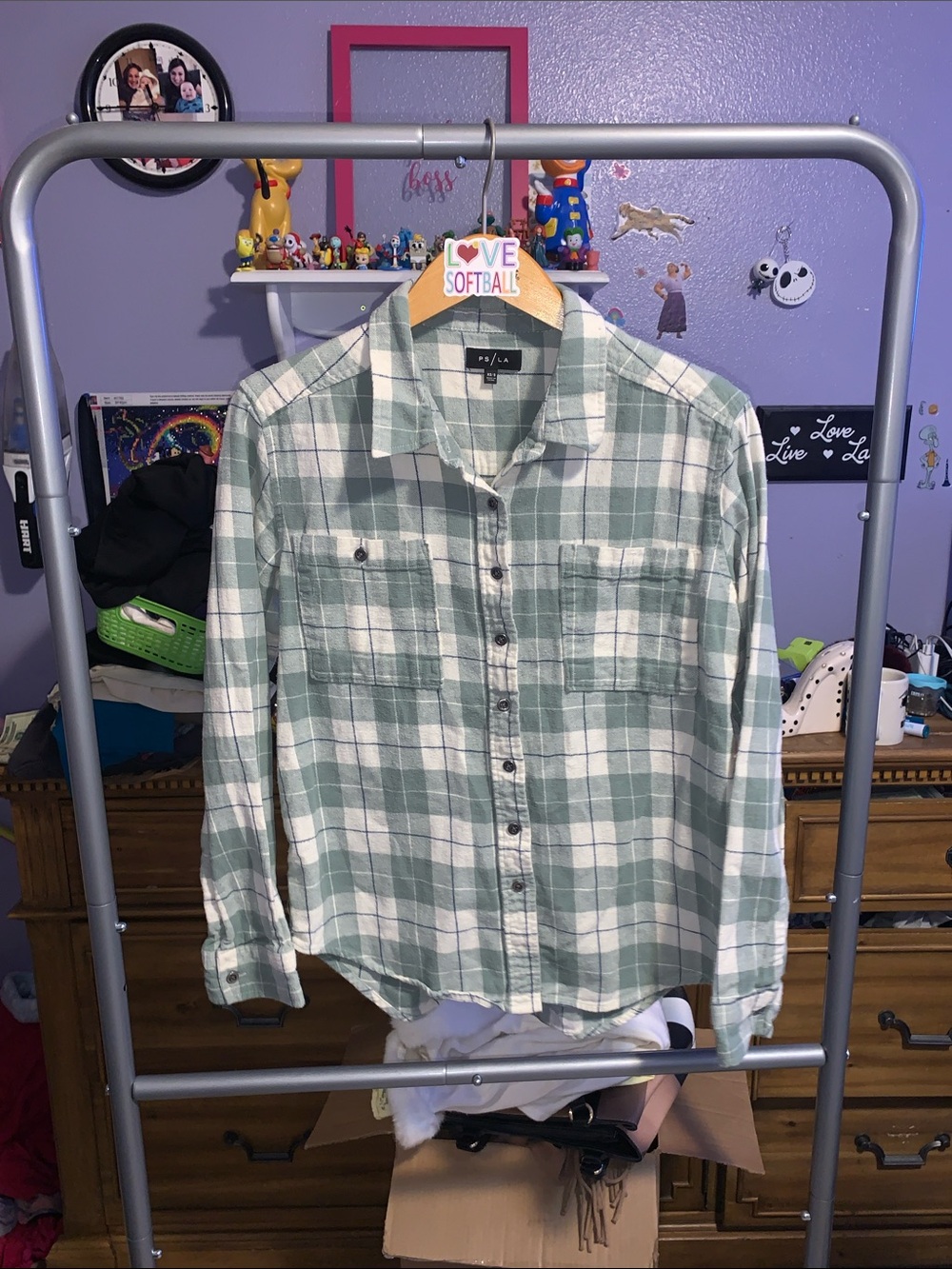 PS/LA Pacsun Size XS/S Green Plaid Flannel Women's Shirt Pockets Soft